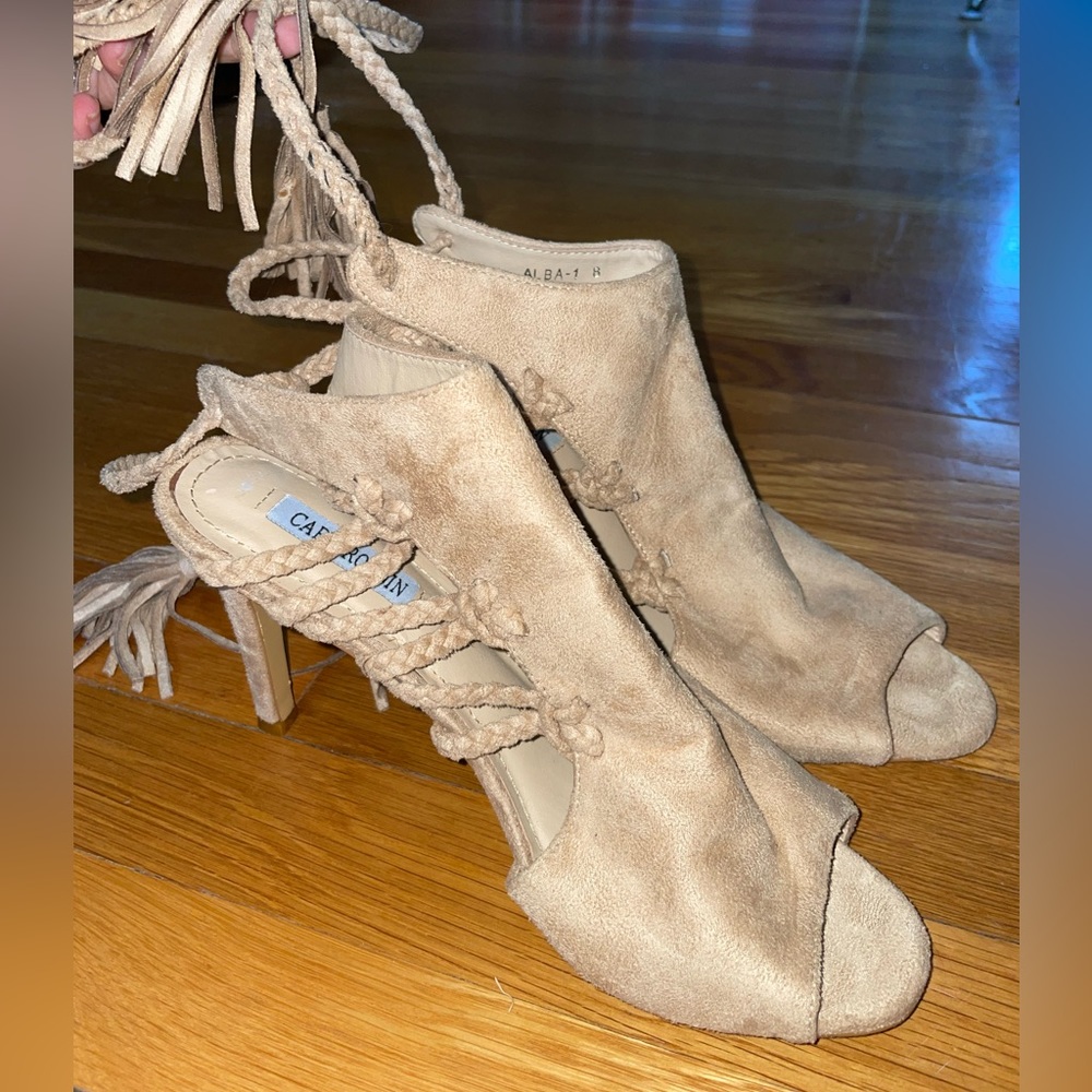 Tan Suede Lace up Tie Heels